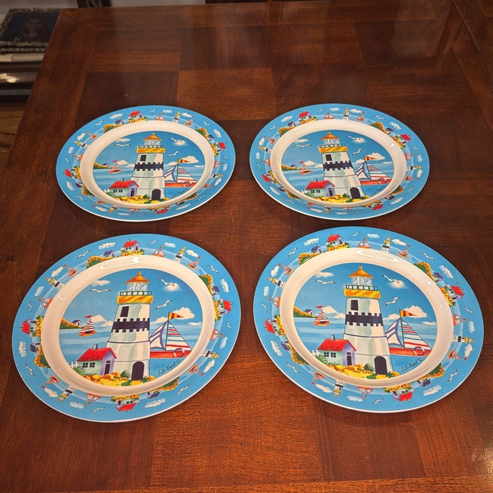 Nautical Lighthouse Melamine Set of 4 Dishes Boat Sea Julio Napali